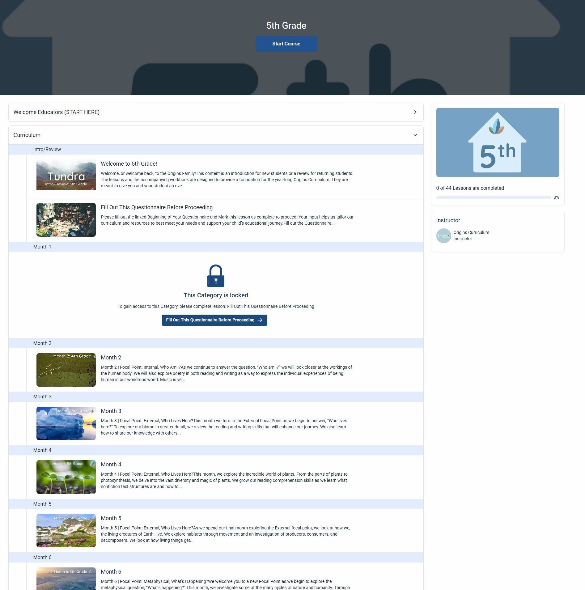 Origins Curriculum platform overview