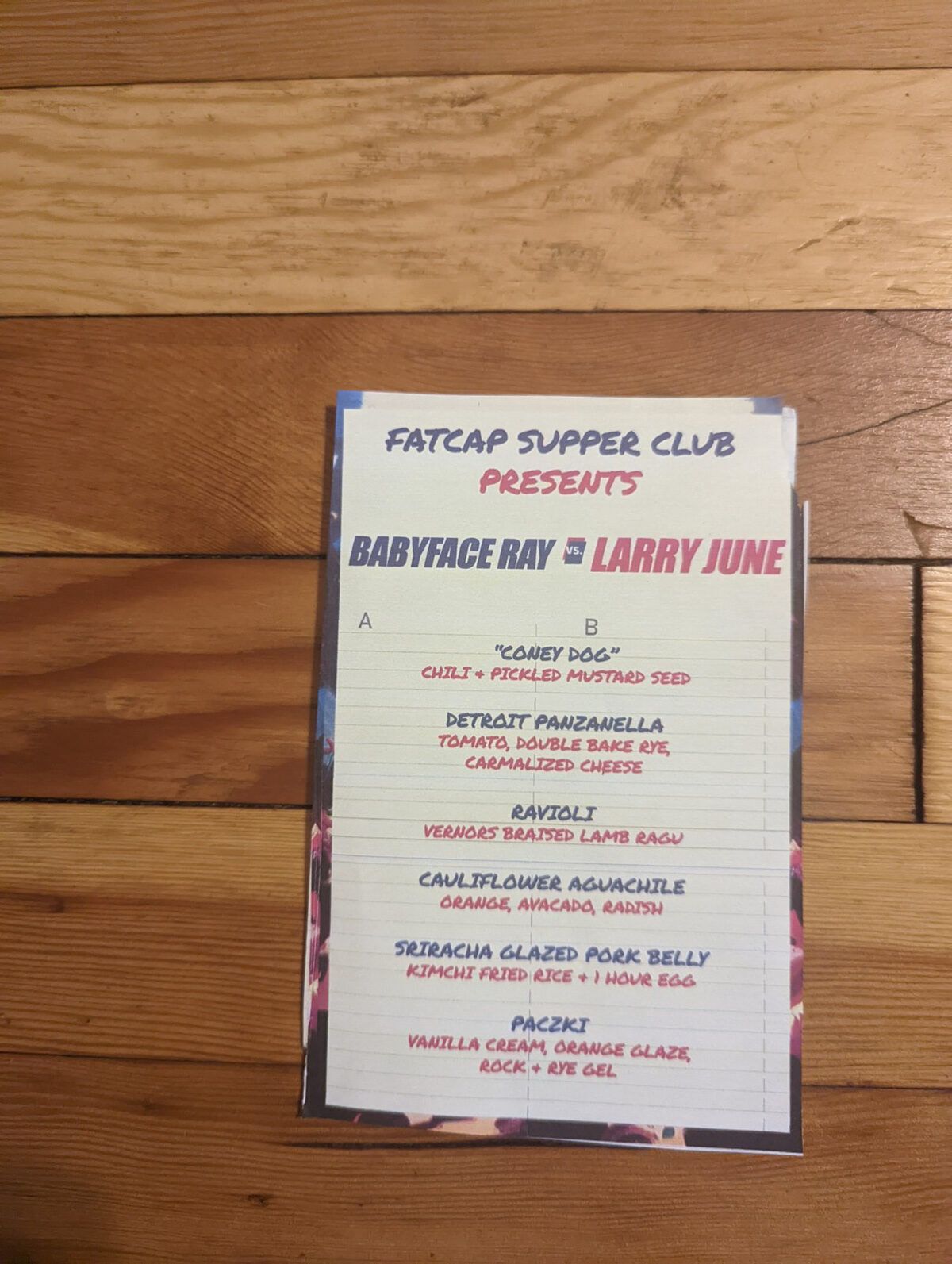 Dinner menu, reverse side — the complete two-sided design of