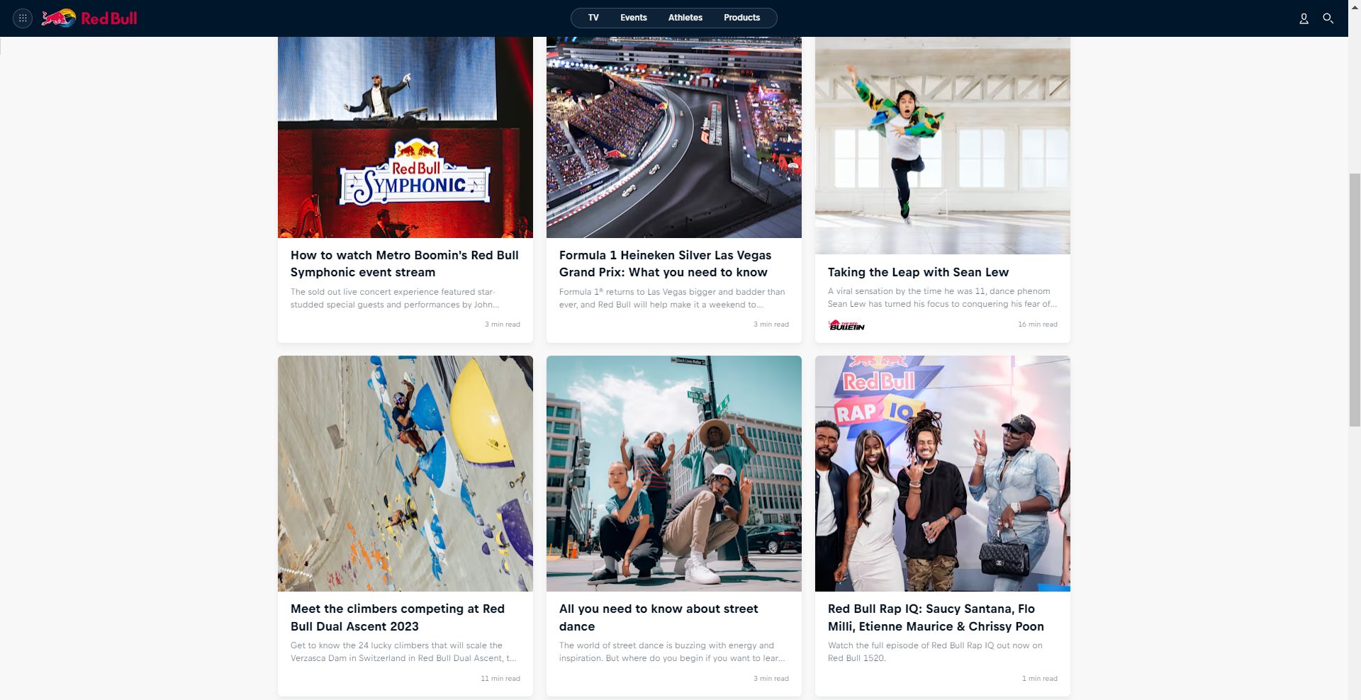 Red Bull Media House web page design